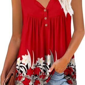 Floral Red Sleeveless Tunic